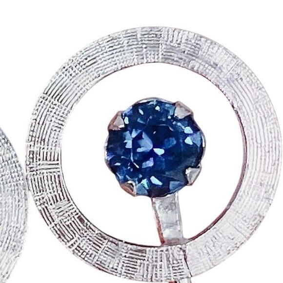 VTG Sterling Silver 50s Signed A&Z Earrings Blue Rhinestone Modernist Screw Back - Picture 5 of 11